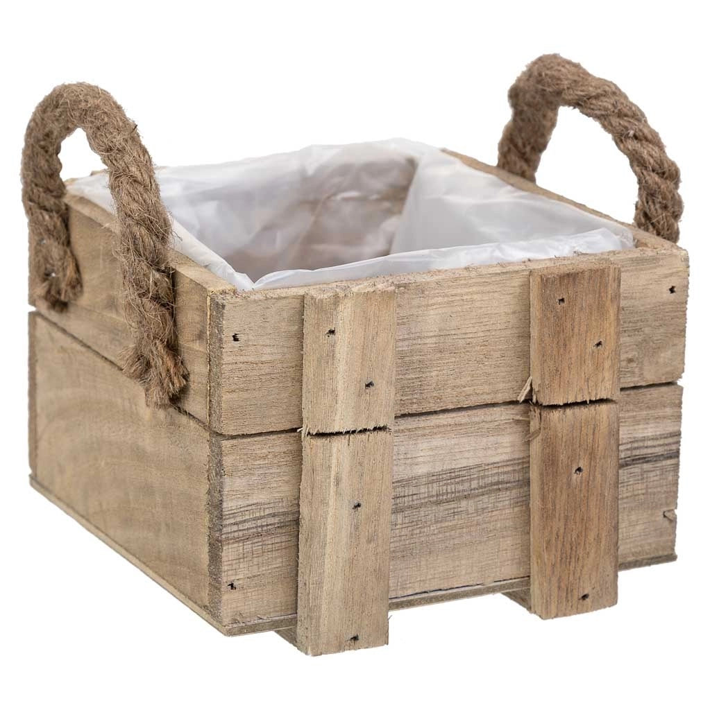 Cesto in legno con manici marroni 14x14x9,5h