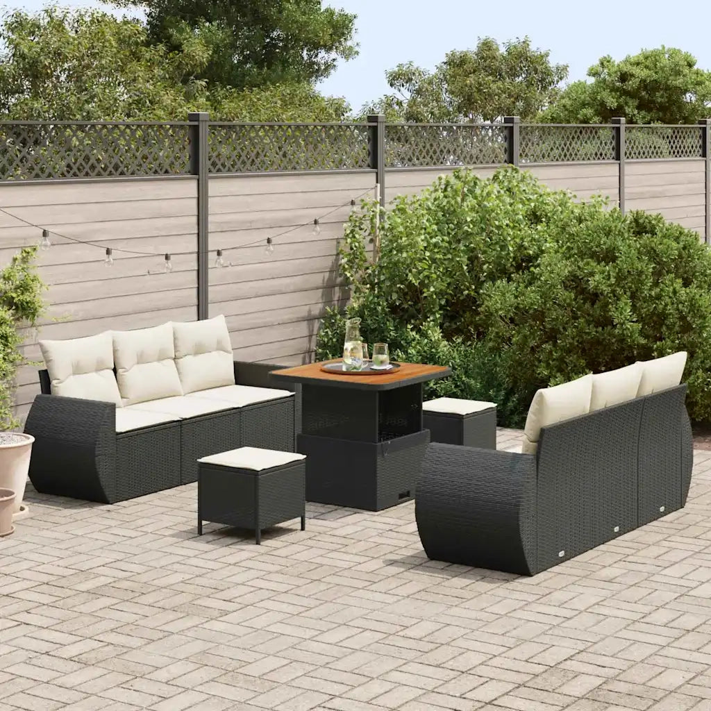 Set Divano da Giardino con cuscino 9 pcs Nero polyrattan 3361825