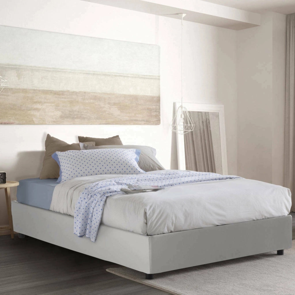 Letto matrimoniale Azuko, Letto contenitore con rivestimento in ecopelle, Made in Italy, Apertura frontale, con materasso cm 140x200 incluso, Bianco