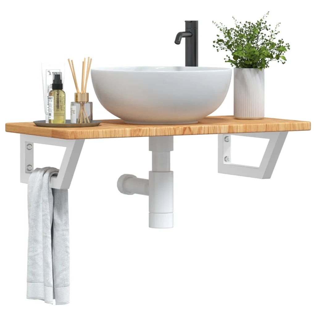 vidaXL Ripiano a Parete per Lavabo in Acciaio e Massello di Rovere