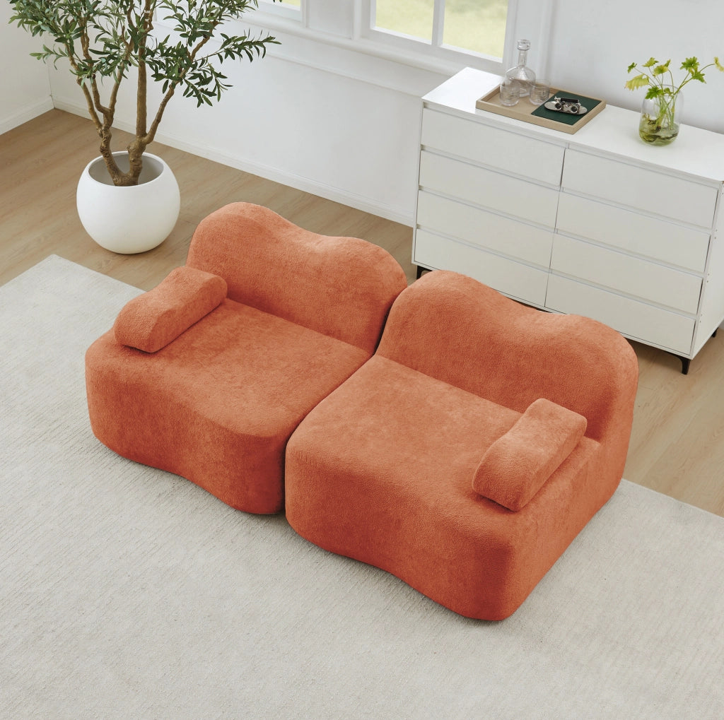 Divano modulare senza telaio 192x98x70 cm in velluto arancione; senza montaggio
