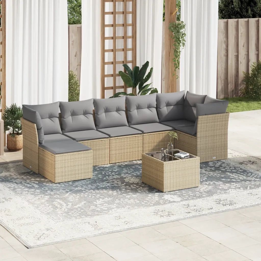 Set Divano da Giardino 8 pz con Cuscini Beige in Polyrattan 3217979
