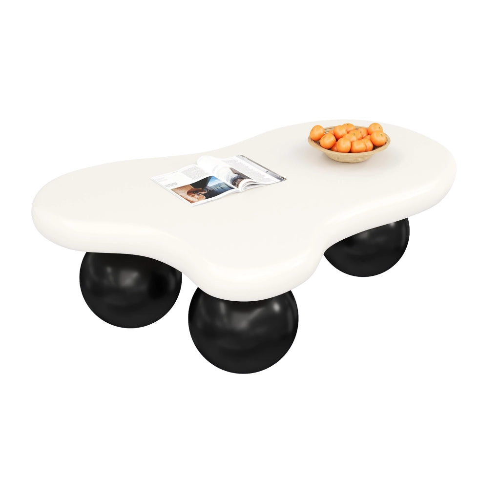 Tavolino da Caffè Forma Nuvola con LED 16 Colori; 4 Gambe Tonde; Stile Moderno; in MDF; Nero e Bianco