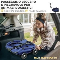 Passeggino per Cani Pieghevole con Borsa e Cuscino, in Acciaio e Tessuto Oxford, 53x45x28 cm, Blu Scuro