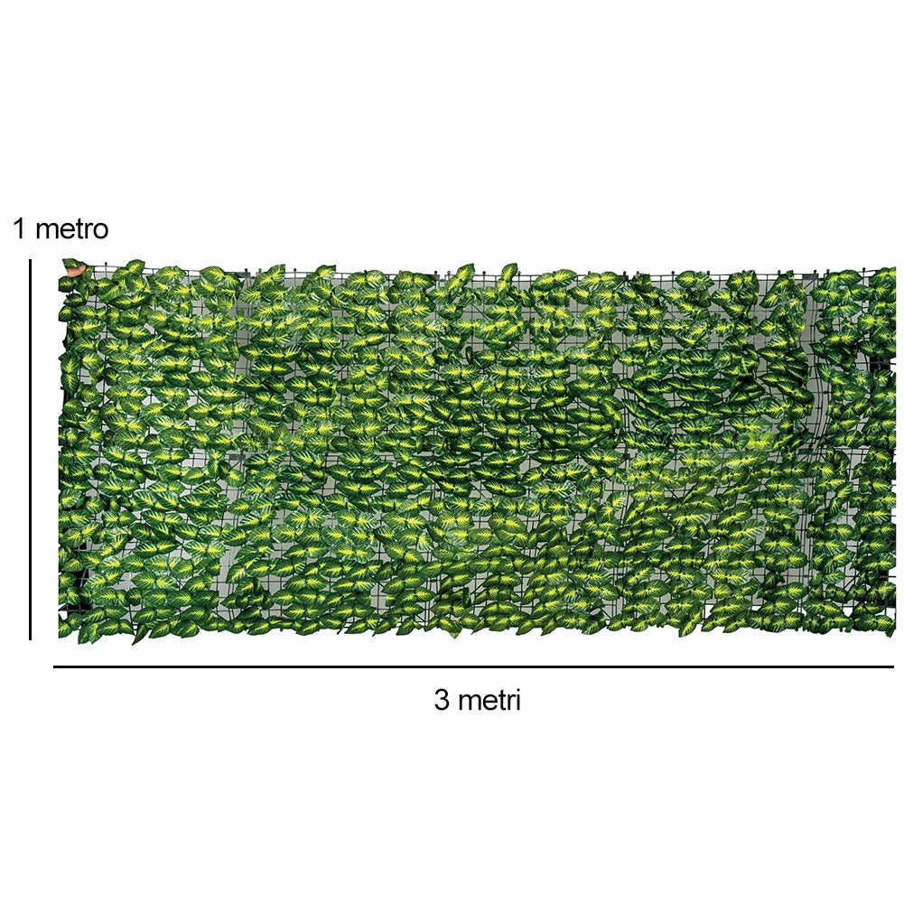Siepe Artificiale Sintetica 1 x 3 metri Rotolo Anticaduta Rete Foglie Estive