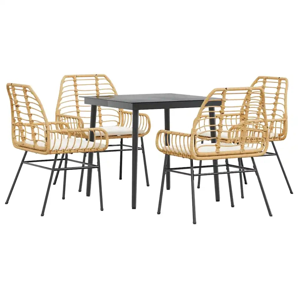 Set da Pranzo da Giardino 5pz con Cuscini Polyrattan Vetro