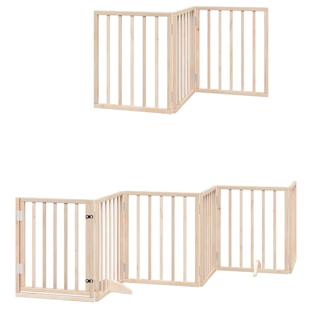 Cancello per Cani con Porta Pieghevole 9 Pannelli 450 cm Pioppo CFW1553948