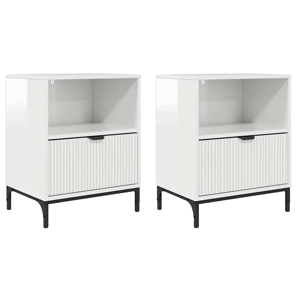 Set di 2 Comodini | Armadio da Notte | Mobiletto da notte Bianco lucido 49 x 36 x 61 cm