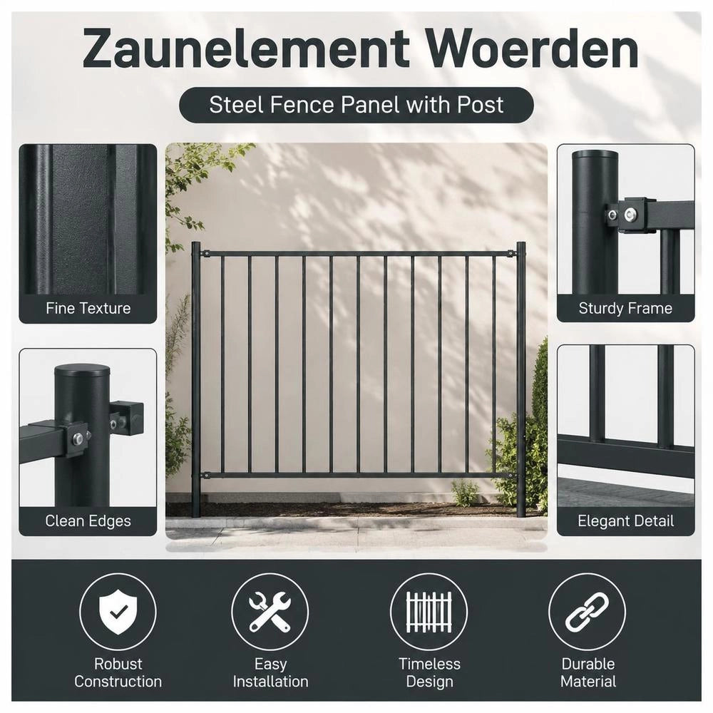 Fence Panel With Posts, Powder-coated Steel, 1.81 X 0.75 M, Anthracite