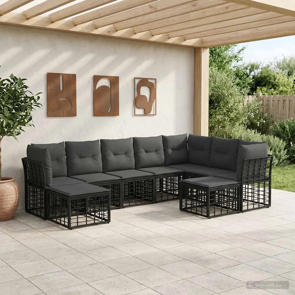 Set di divani da esterno Nero e Grigio scuro Poliestere
