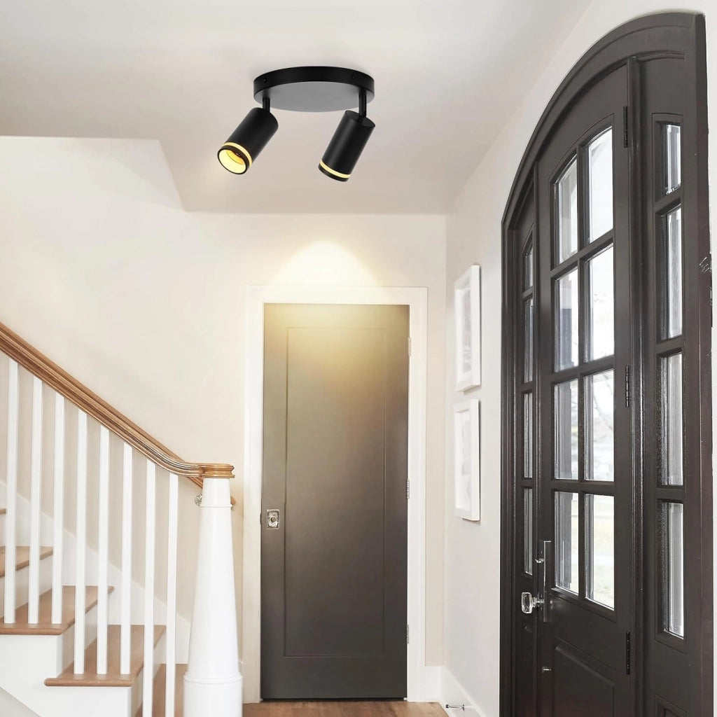 ZMH Faretto da soffitto Rotondo Nero 2 Luci GU10 Orientabile da Interno in Metallo per Corridoio Senza Lampadine