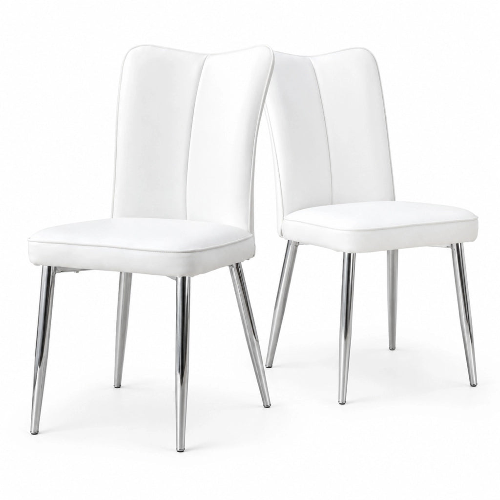 Set di 2 sedie da pranzo con schienale ergonomico in PU bianco e argento