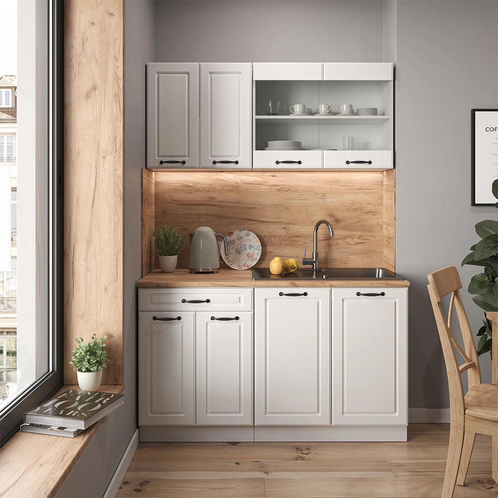 Vicco Cucina componibile Casa di campagna bianca/bianco 140 cm , PL Rovere