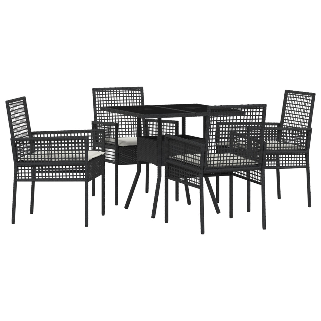 Set pranzo giardino 5 Pezzi Nero Poly Rattan