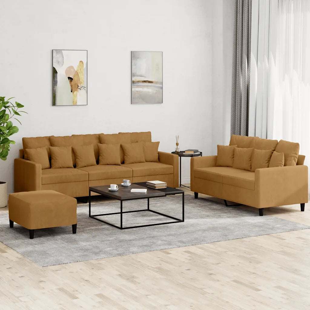 Set di Divani 3 pz con Cuscini Marrone in Velluto 3201737