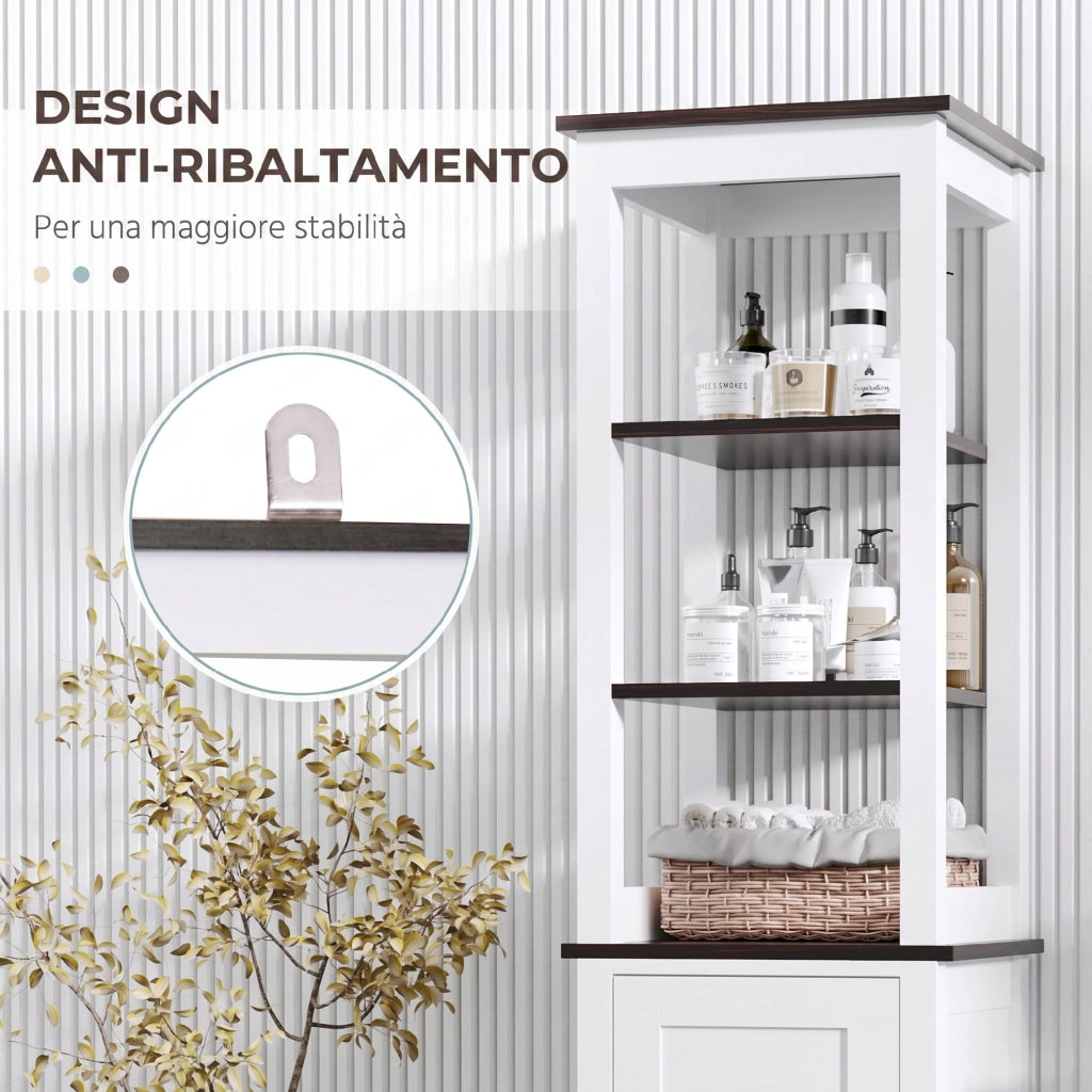Mobile Bagno a Colonna 40x38x162,5 cm Salvaspazio con 3 Ripiani Aperti in MDF Bianco