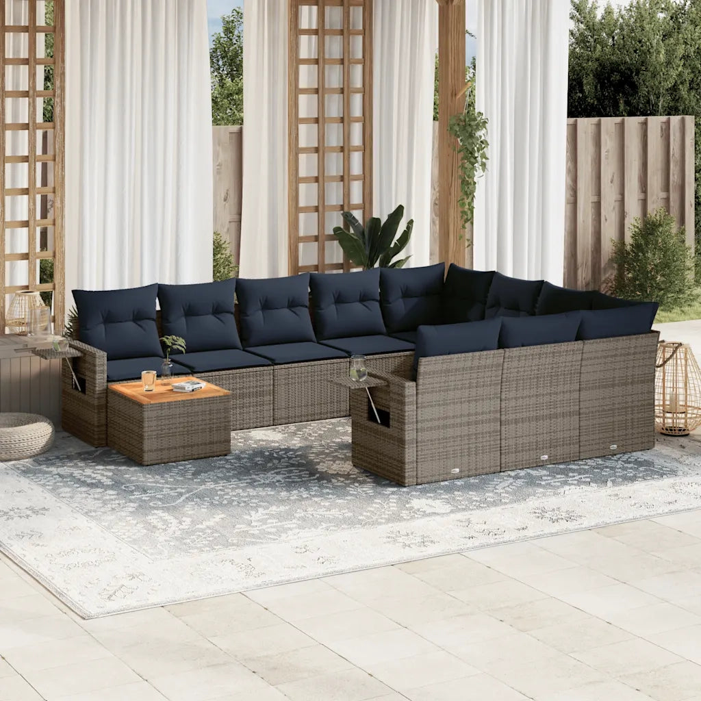 Set Divani da Giardino 11 pz con Cuscini Grigio in Polyrattan 3224752