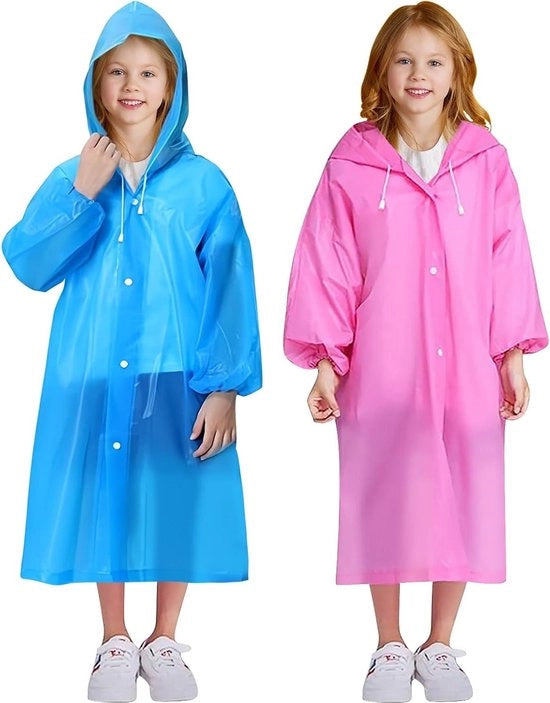 Reggisole per bambini con cappuccio - 4 pezzi poncho impermeabile - bambini unisex - cappotto da pioggia in EVA riciclabile - protezione dalla pioggia - cappuccio per ragazzi e ragazze - escursione all'aperto