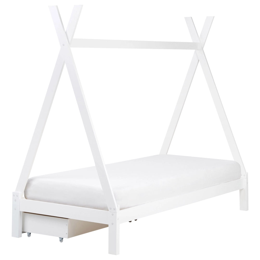 Letto a forma di tenda per bambini Struttura per letto singolo in pino bianco UE 90 x 200 cm con doghe e cassetti