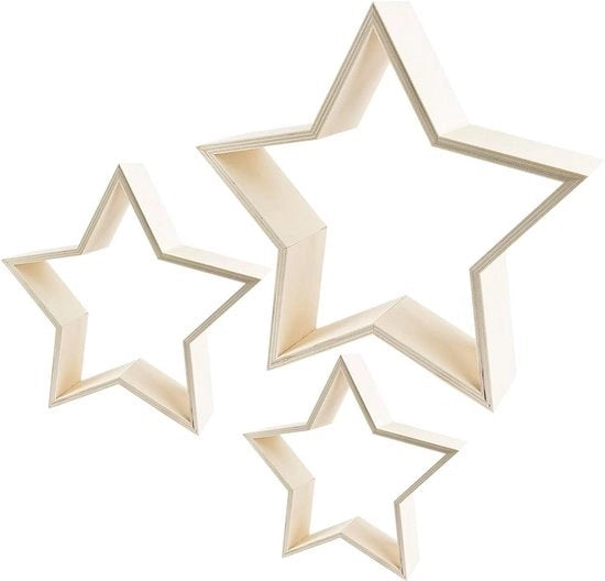 Decorazione a stelle con cornice in legno | Disponibile in tre diverse misure | 3 pezzi