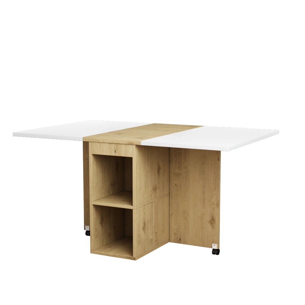 Set tavolo da pranzo con 4 sedie; tavolo pieghevole e allungabile 120x80x75 cm multifunzione; bianco e rovere
