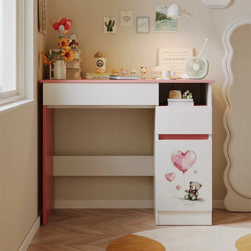 Scrivania per bambina con orsetto rosa, stile loft moderno, con ripiano e cassetto