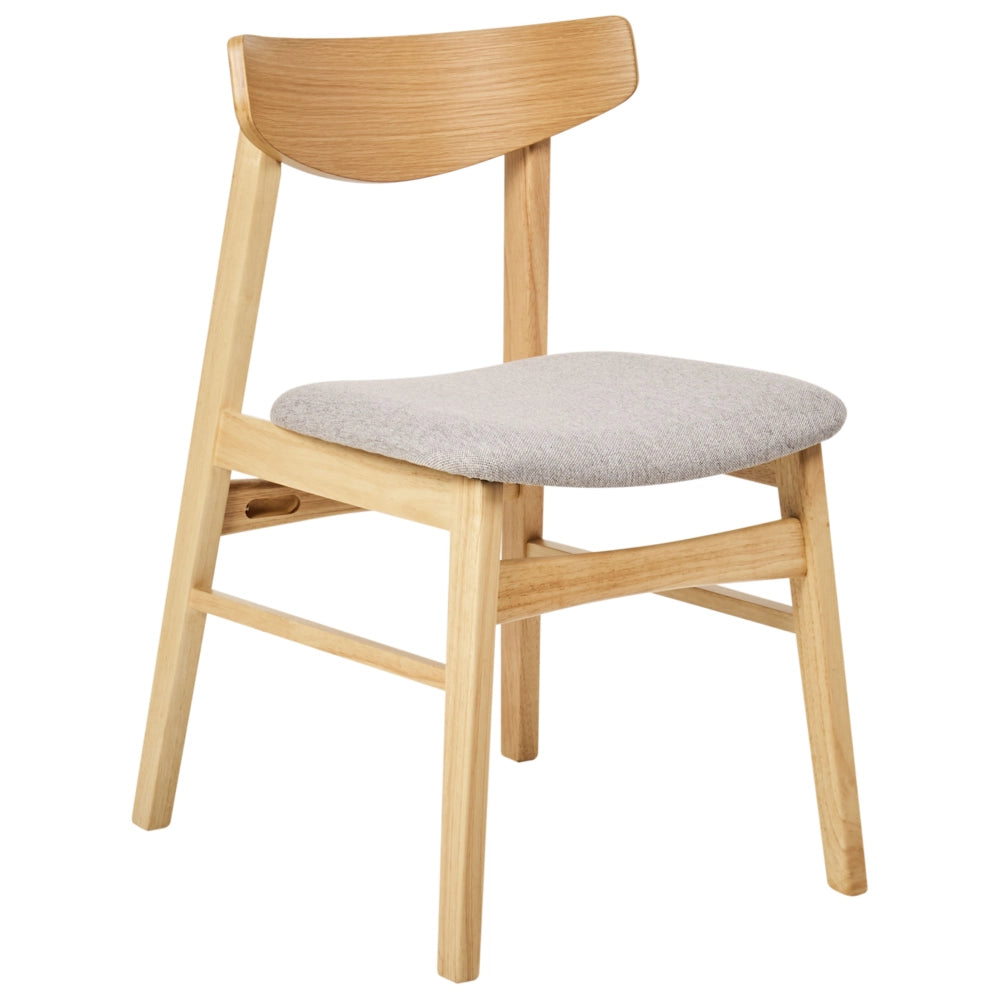 Set di 2 sedie da pranzo in tessuto grigio e struttura in legno chiaro retrò senza braccioli con seduta
