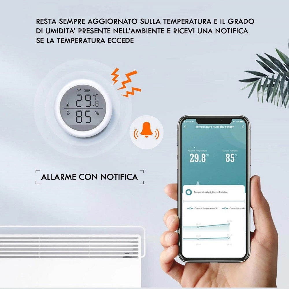 Trade Shop - Termometro Smart Wifi Sensore Temperatura Umidita App Ifttt Smart Life Alexa Google -