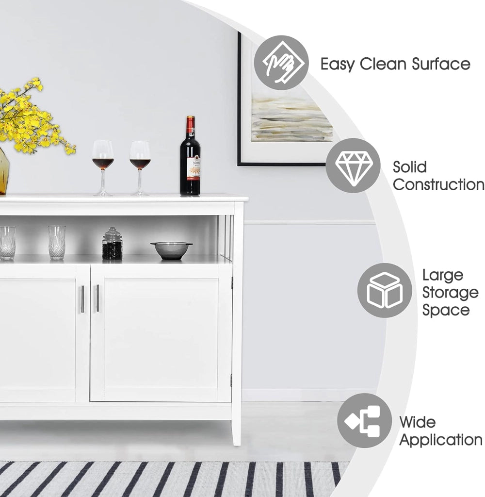 Armadio da cucina a buffet, da cucina, a buffet, con ripiano aperto e 2 ante, in legno, con ripiano regolabile, 114 x 51 x 91 cm, bianco