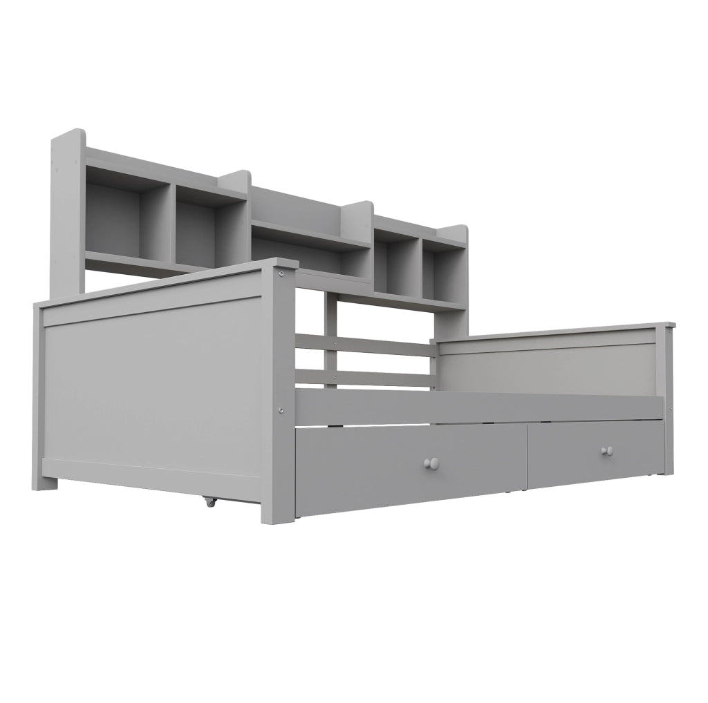 Letto singolo 90x200 cm con cassetti e vani laterali grigio