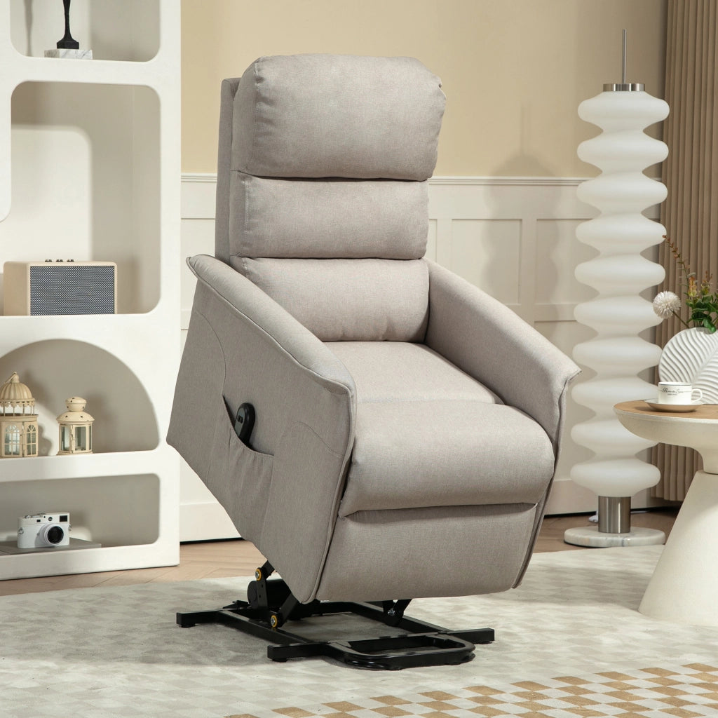 Poltrona Alzapersona Elettrica Reclinabile con Poggiapiedi, Telecomando e Tasca, Beige