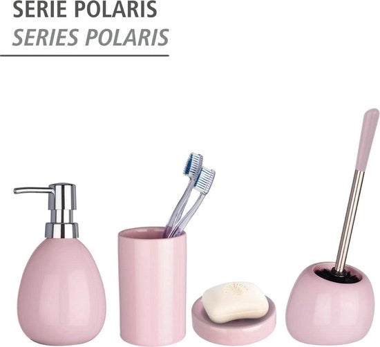 Set di WC Polaris - Tappeto per spazzola WC in ceramica - Pastello rosa - Inclusa spazzola con testa intercambiabile Ø 8 cm - Tappeto per spazzola WC per bagno e toilette per ospiti