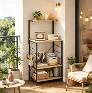 Scaffale da cucina per microonde 4 ripiani rovere chiaro e nero