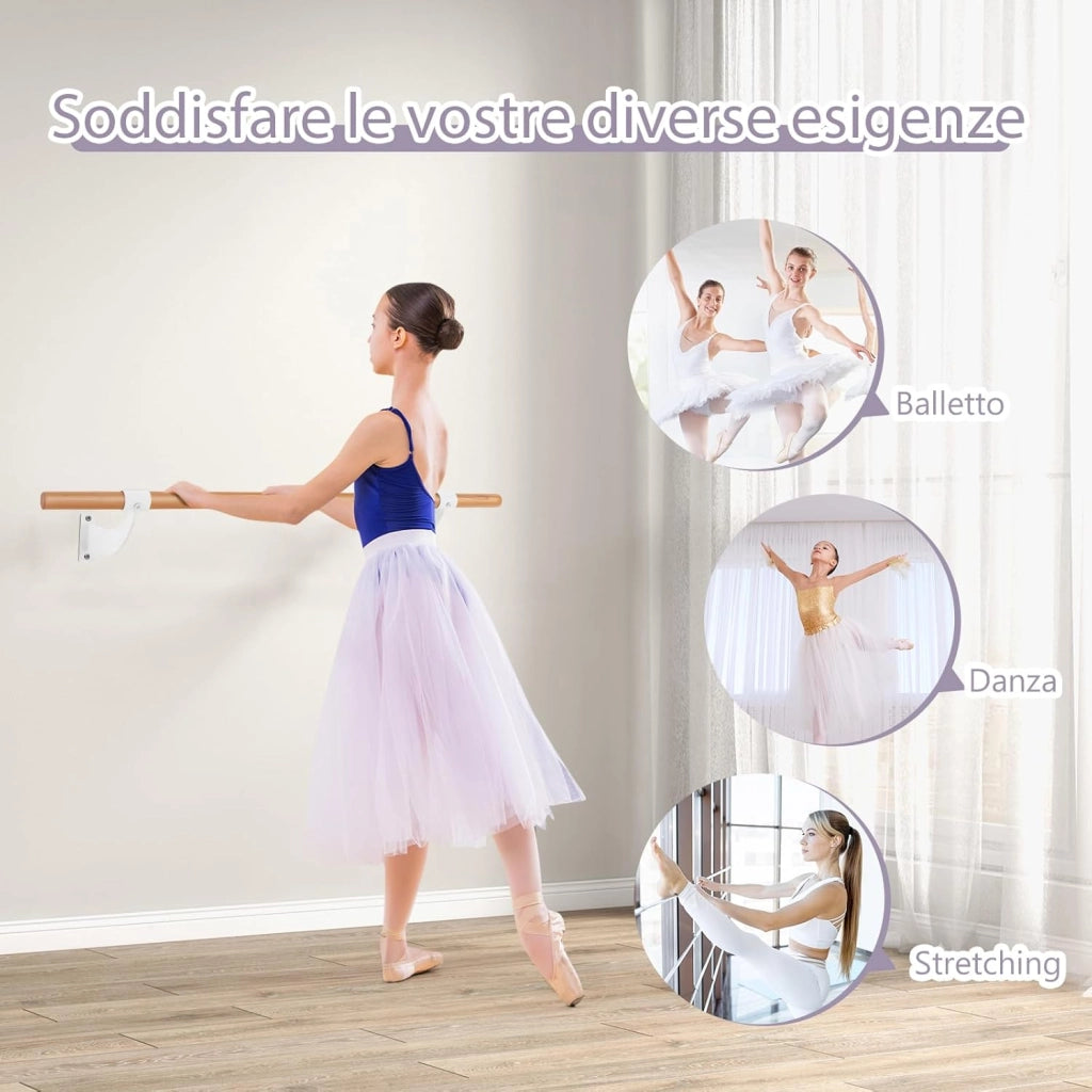 Sbarra Danza Classica da Parete, Barra per Balletto Singola, Idelae per Yoga, Stretching, Allenamento e Pose di Balletto, 120 x 15,5 x 31 cm
