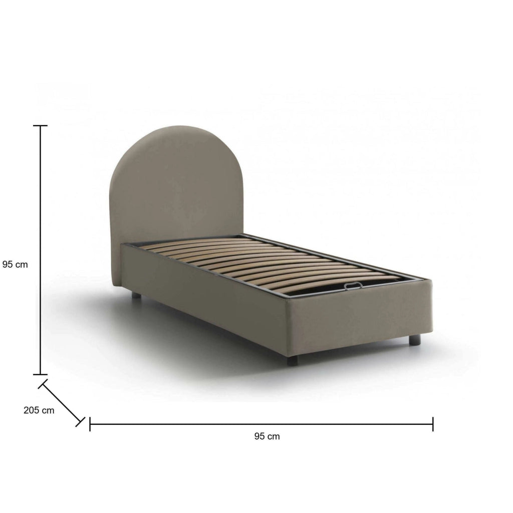 Fedra, Letto Singolo Contenitore Made in Italy, Grigio Tortora