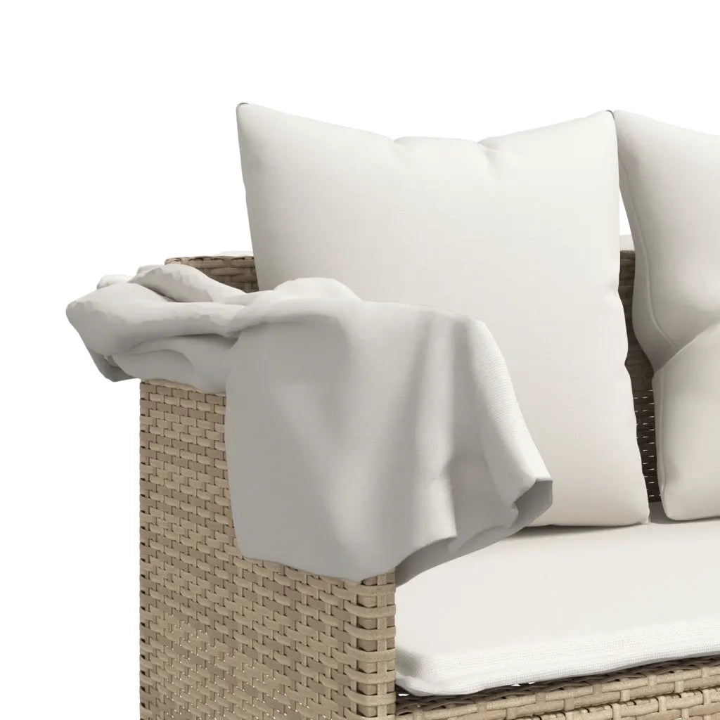 Lettino Prendisole con Baldacchino e Cuscini Beige Polyrattan 368357