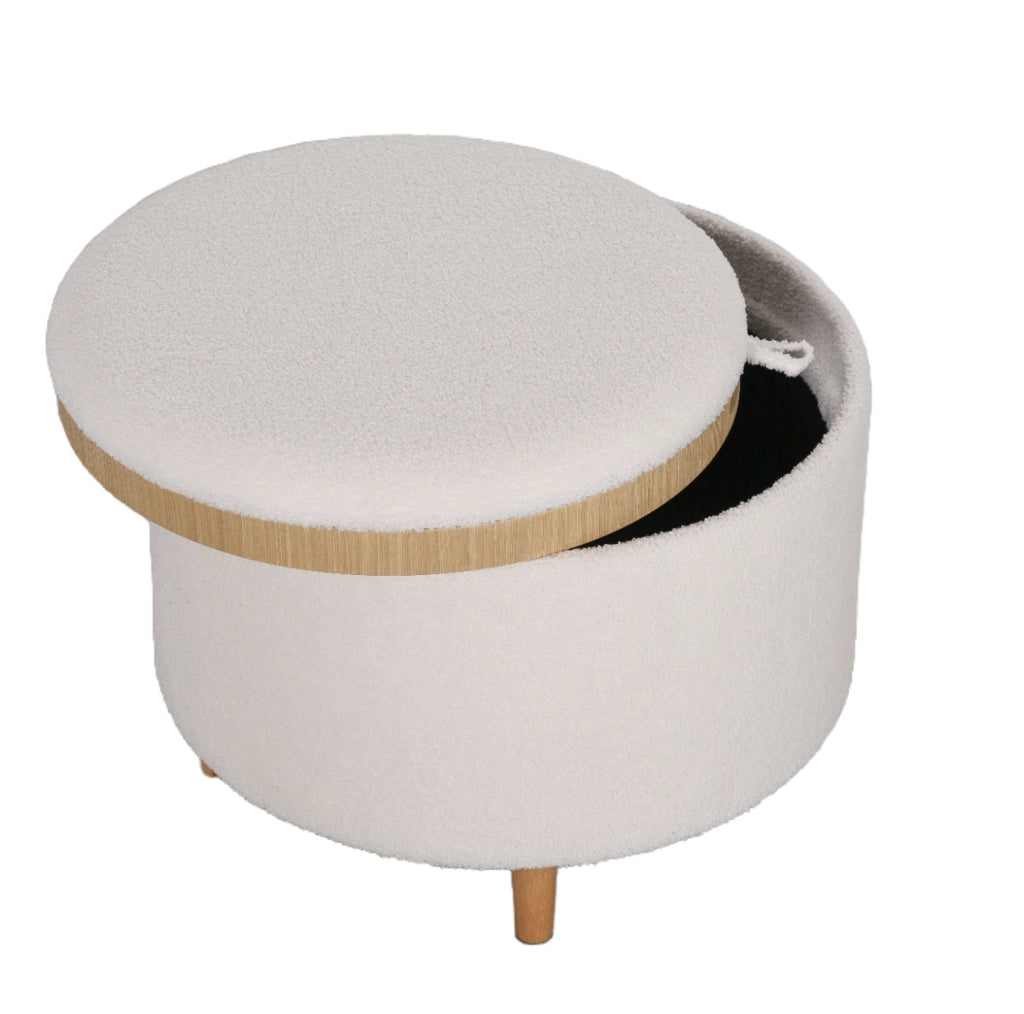 Pouf rotondo contenitore con coperchio ribaltabile; ?56 x 42 cm; poliestere bianco