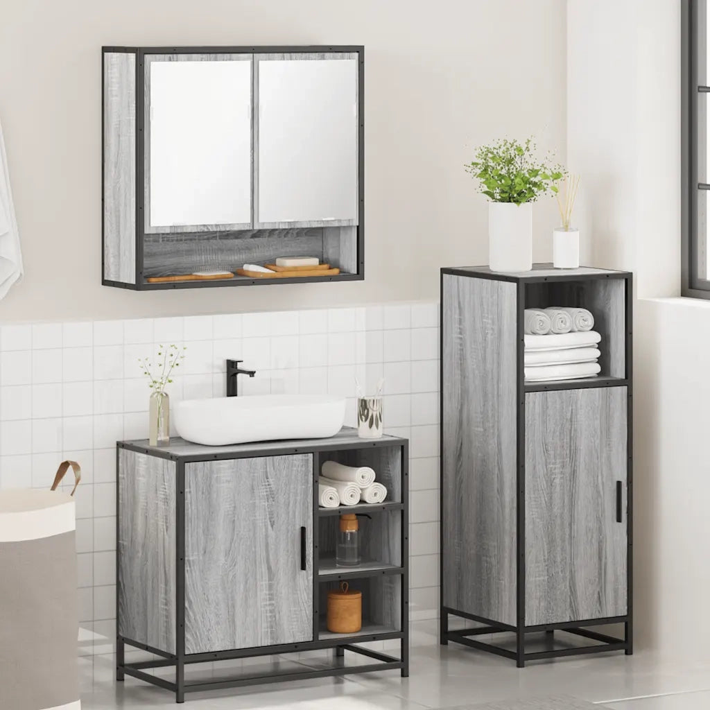 Set Mobili da Bagno 3 pz Grigio Sonoma in Legno Multistrato 3300998