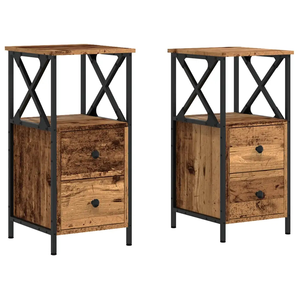 Set di 2 Comodini | Armadio da Notte | Mobiletto da notte Legno Antico 34x35,5x70 cm in Legno Multistrato