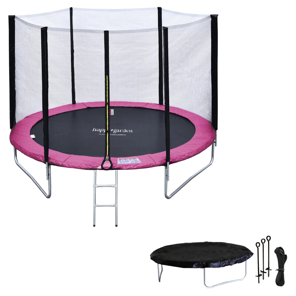 Premium Pack Trampolino 245cm reversibile grigio/rosa CANBERRA + rete, scala, copertura e kit di ancoraggio