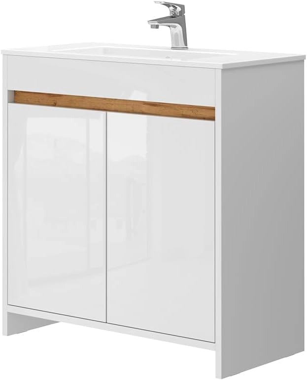 Mobiletto Lemgo, Quercia dorata, 2 parti, composto da mobile sottolavabo e lavabo