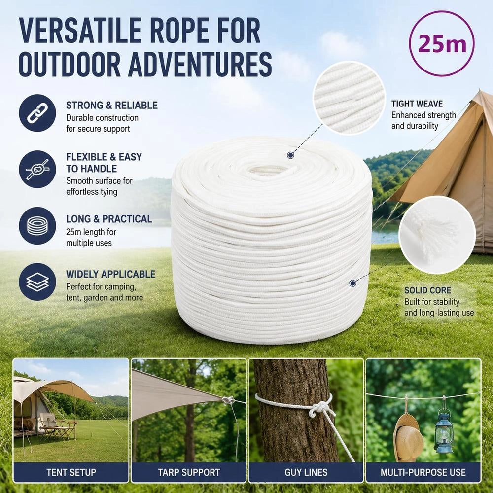 Boat Rope, White, 8 Mm, 25 M, Polypropylene