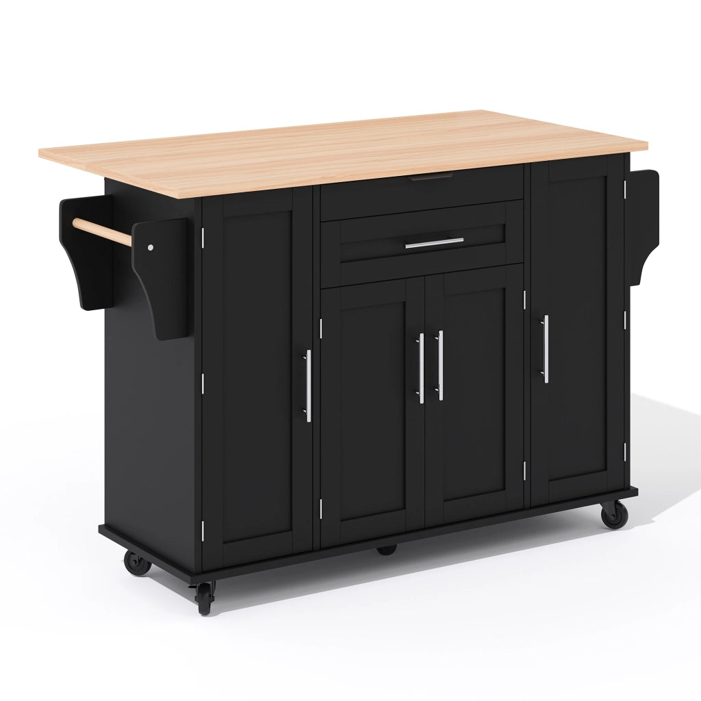 Isola cucina mobile in MDF nera e naturale con piano allungabile