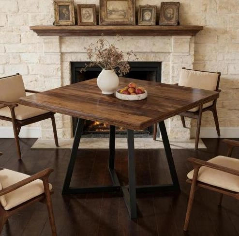 Tavolo da pranzo quadrato 80 cm in MDF e metallo; stile industriale; marrone rustico e nero