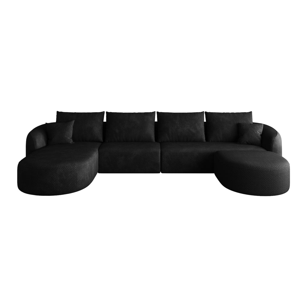 Divano angolare modulare a U senza montaggio in tessuto nero 336 × 168 × 85 cm