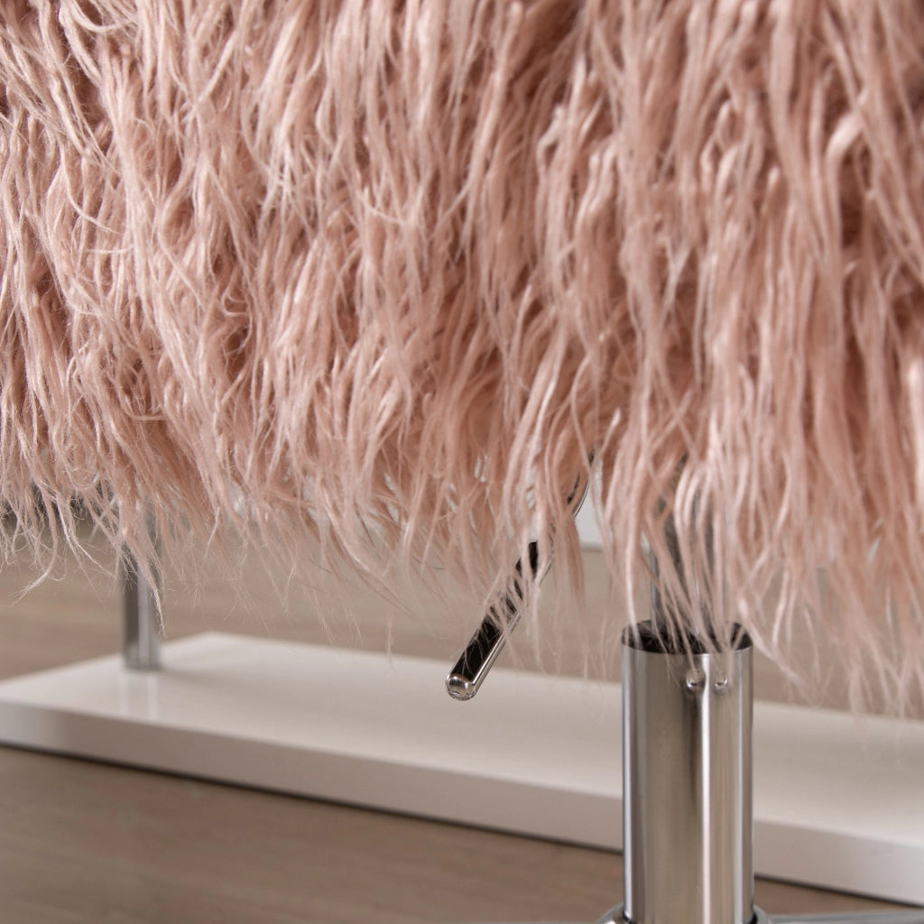 Sedia da ufficio in pelliccia sintetica con altezza regolabile, schienale ergonomico e braccioli in nylon rosa