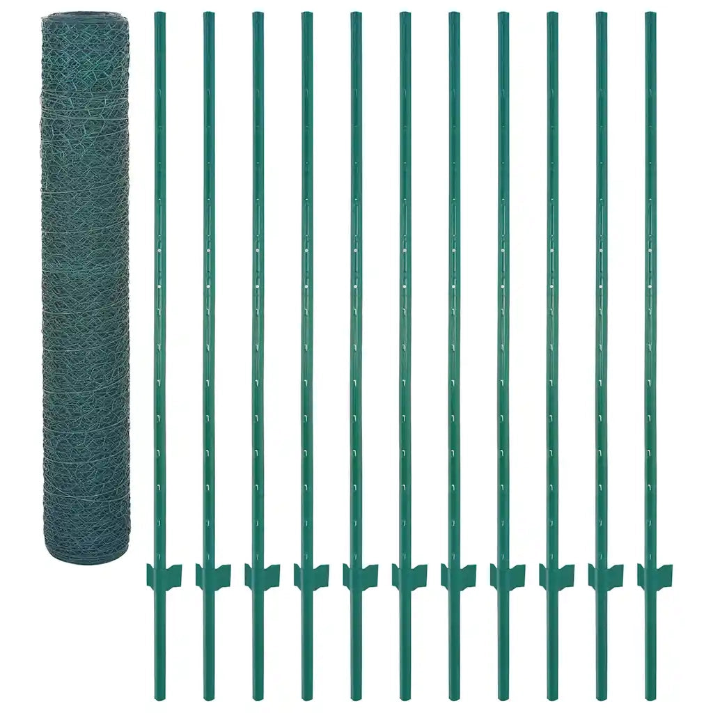 Rete per Recinzione con Pali in Acciaio 25x1,5 m Verde 144616
