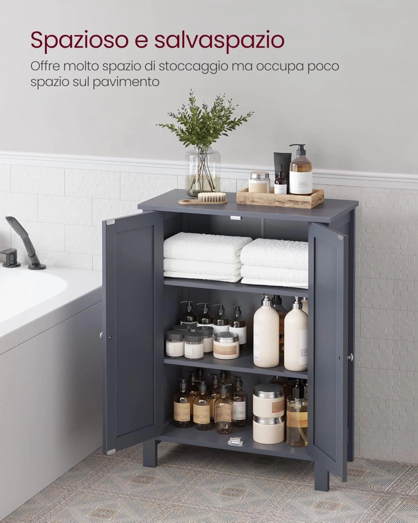VASAGLE BCB60GY - Mobile da bagno su piedi, armadio con 2 ripiani regolabili, 30 x 60 x 80 cm, colore: Grigio