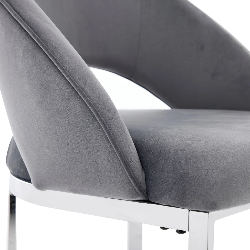 Set di 2 sedie da pranzo in velluto grigio con gambe in metallo argentato, design moderno, montaggio semplice