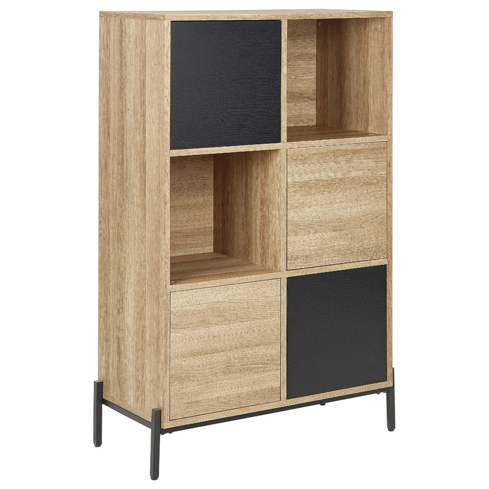 Libreria in legno chiaro e carta MDF grigia 4 armadi 2 scaffali aperti Libreria bassa